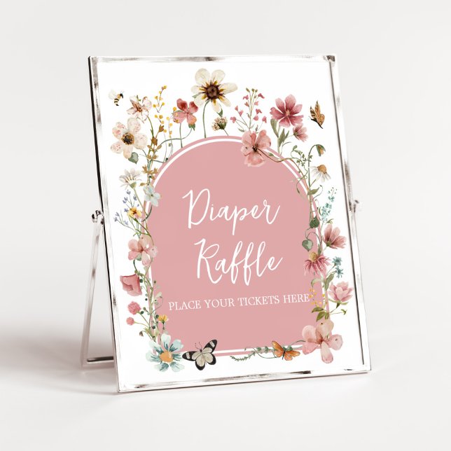 Baby in Bloom Wildflower Diaper Raffle Poster (Muted Pink Spring Flowers Baby Shower Diaper Raffle Sign)