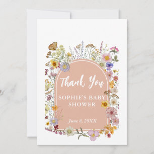Baby In bloom Wildflower Dusty Pink Thank You Card