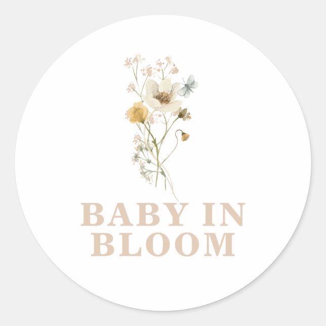 Baby in Bloom Wildflower Elegant boho Baby Shower Classic Round Sticker (Front)