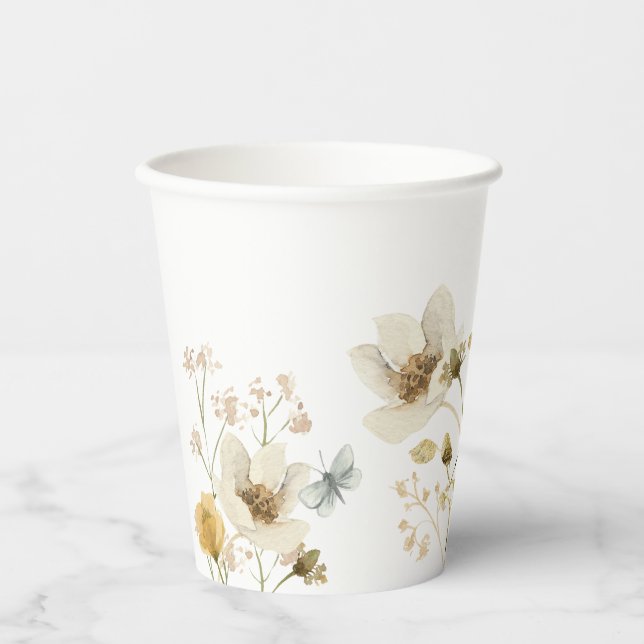 Baby in Bloom Wildflower Elegant boho Baby Shower Paper Cups (Front)