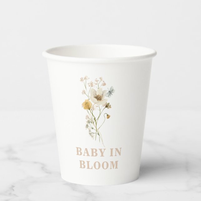 Baby in Bloom Wildflower Elegant boho Baby Shower Paper Cups (Front)