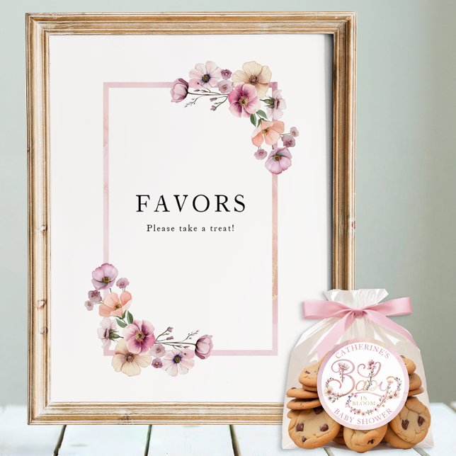 Baby in Bloom Wildflower Favours Sign – Dusty Pink (Favors party sign)