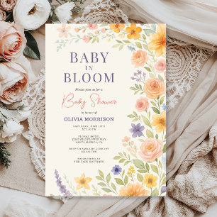 Baby In Bloom Wildflower Floral Baby Shower Invitation