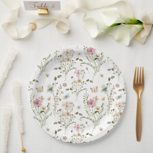 Baby in Bloom Wildflower Girl Baby Shower Paper Plate (Wedding)