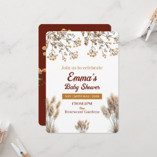 Baby in Bloom Wildflower Pampas Boho Baby Shower Invitation