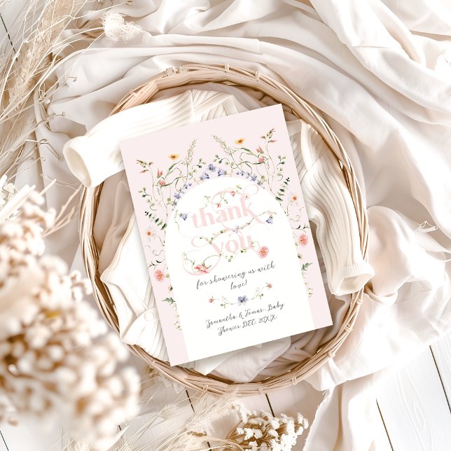 Baby in Bloom Wildflower Pink Girl Baby Shower Thank You Card (Creator Uploaded)
