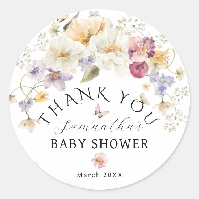 Baby in bloom Wildflower Rustic Baby Shower Classic Round Sticker (Front)