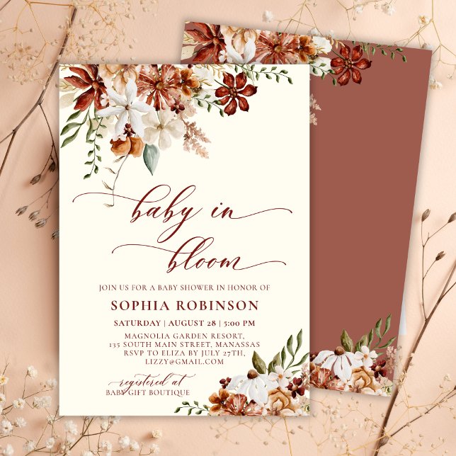 Baby in Bloom Wildflower Terracotta Baby Shower  Invitation (Creator Uploaded)