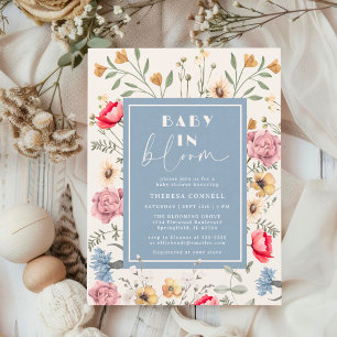 Baby in Bloom Wildflower Vintage Boy Baby Shower Invitation