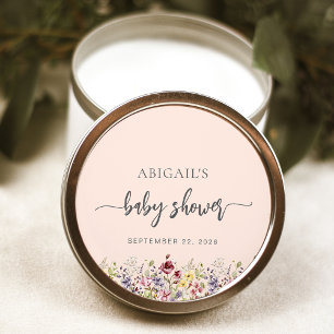 Baby in Bloom Wildflowers Blush Pink Baby Shower Classic Round Sticker