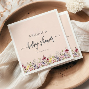 Baby in Bloom Wildflowers Blush Pink Baby Shower Napkin