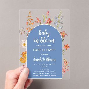 Baby in Bloom Wildflowers Boy Shower Blue Arch  Acrylic Invitations
