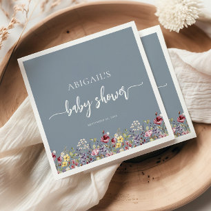 Baby in Bloom Wildflowers Dusty Blue Baby Shower Napkin