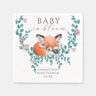 Baby in Bloom Woodland Fox Greenery Baby Shower Napkin