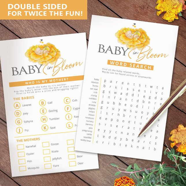 Baby in bloom yellow baby shower word search  flyer (Creator Uploaded)