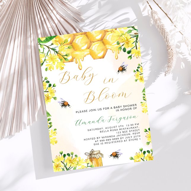 Baby in Bloom yellow florals bees Baby Shower Invitation (Creator Uploaded)