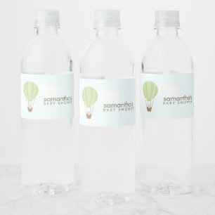 Baby in Green Hot Air Balloon Water Bottle Label