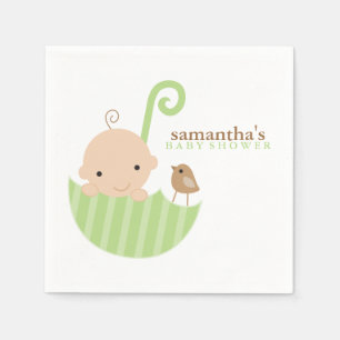 Baby in Green Umbrella Baby Shower Napkin