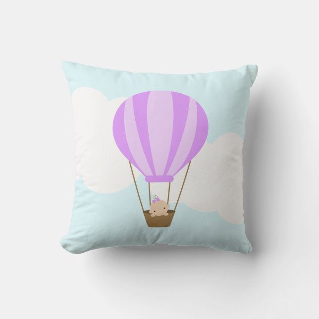 Baby in Hot Air Balloon {lavender} Throw Pillow (Front)