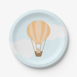 Baby in Orange Hot Air Balloon Baby Shower Paper Plate