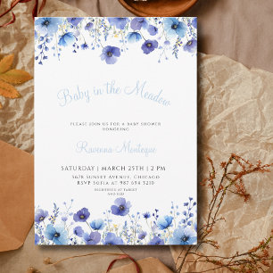 Baby in the Meadow Blue Wildflower Baby Shower Invitation