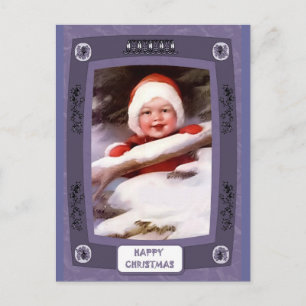 Baby in the snow holiday postcard
