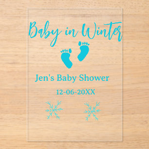 Baby in Winter baby shower blue baby feet snowflak Acrylic Invitations