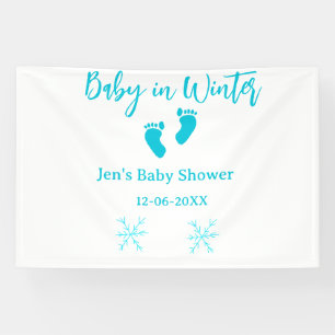 Baby in Winter baby shower blue baby feet snowflak Banner