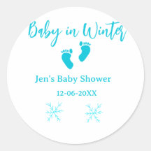 Baby in Winter baby shower blue baby feet snowflak