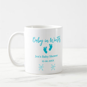 Baby in Winter baby shower blue baby feet snowflak Coffee Mug