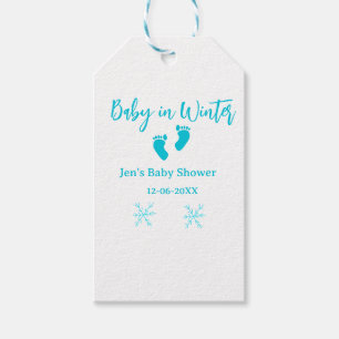 Baby in Winter baby shower blue baby feet snowflak Gift Tags