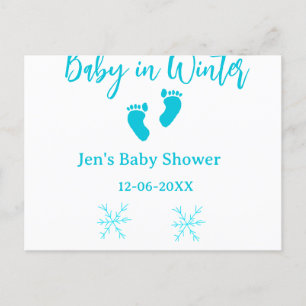 Baby in Winter baby shower blue baby feet snowflak Holiday Postcard