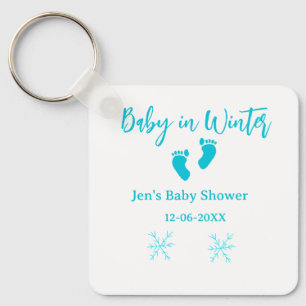 Baby in Winter baby shower blue baby feet snowflak Keychain