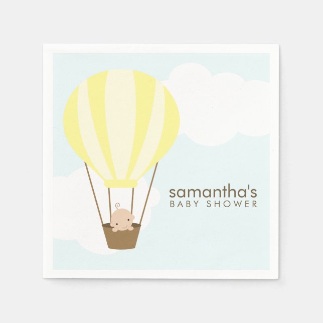 Baby in Yellow Hot Air Balloon Baby Shower Napkin (Front)