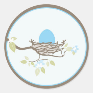 Baby Invitation/Favour Sticker - Blue Egg in Nest