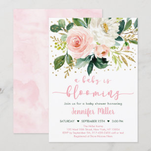 Baby Is Blooming Blush Gold Floral Baby Shower Invitation