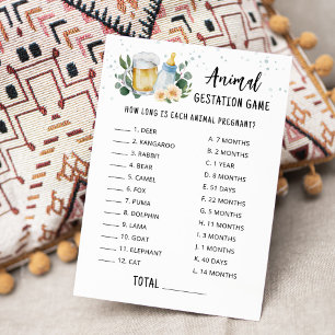 Baby Is Brewing Animal Gestation with Answers Game Invitation