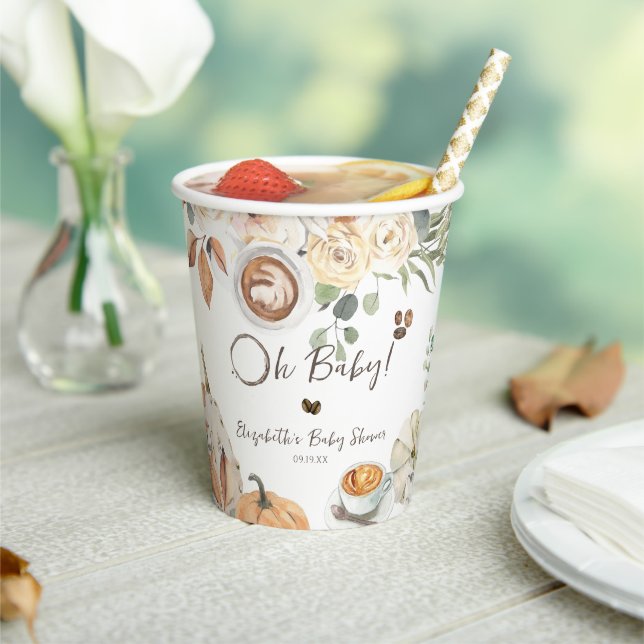 Baby is Brewing | Autumn Coffee Baby Shower Paper Cups (Insitu)