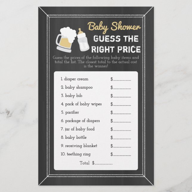 Baby is Brewing Baby Shower Guess Right Price Game Flyer (Front)