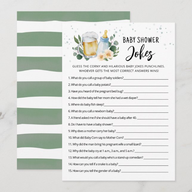 Baby Is Brewing Baby Shower Jokes Game with Answer Invitation (Front/Back)