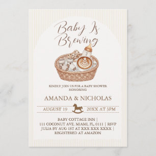Baby Is  Brewing Baby Shower Striped Invitation