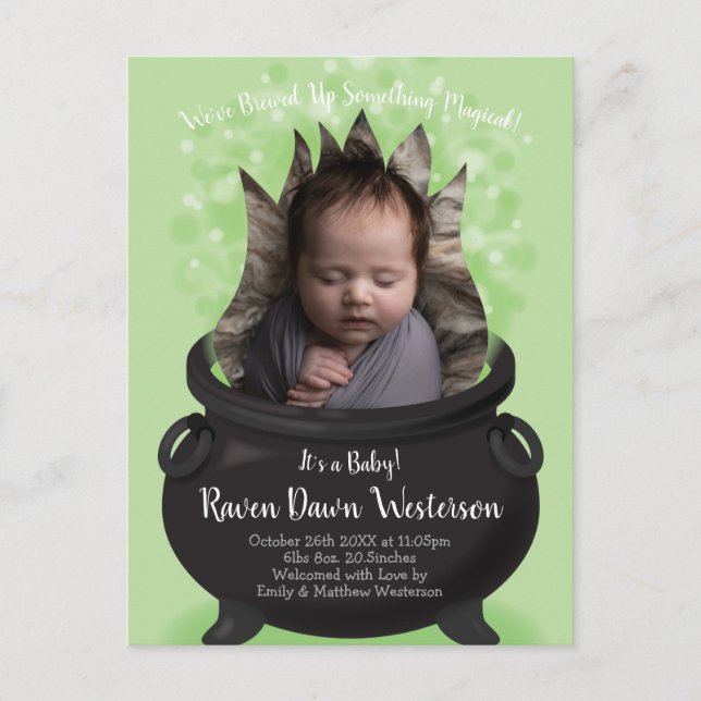 Baby is Brewing Birth Announcement Halloween Postcard (Front)