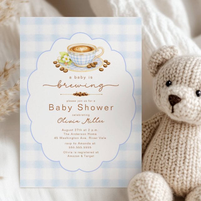 Baby Is Brewing Blue Coffee Baby Shower Invite (Creator Uploaded)