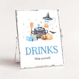 Baby is Brewing Blue Halloween Baby Shower Drinks Poster