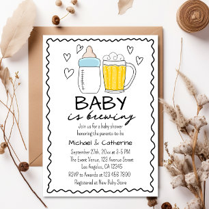 Baby Is Brewing Bottle Beer Glass Baby Shower Invitation