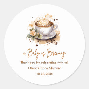 Baby is Brewing Brown Coffee Baby Shower Thank You Classic Round Sticker