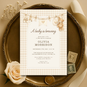 Baby is Brewing Clothesline Coffee Baby Shower Invitation