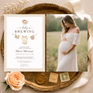 Baby is Brewing Clothesline Photo Baby Shower Invitation