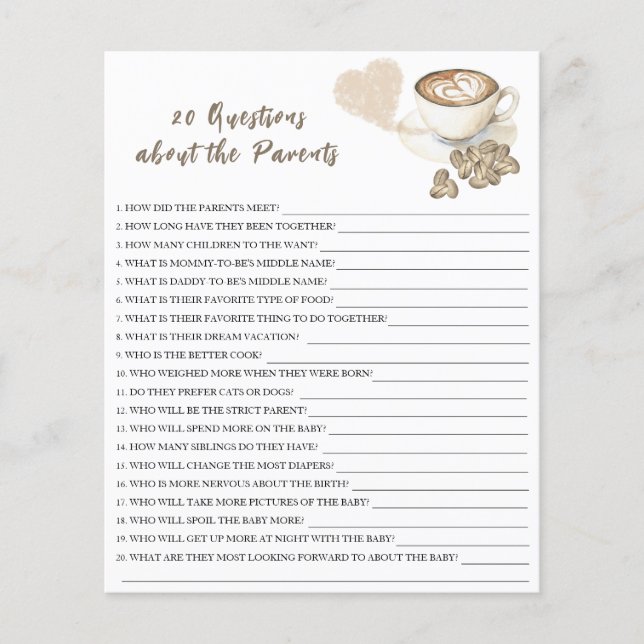 Baby is brewing coffee - 20 questions about parent (Front)