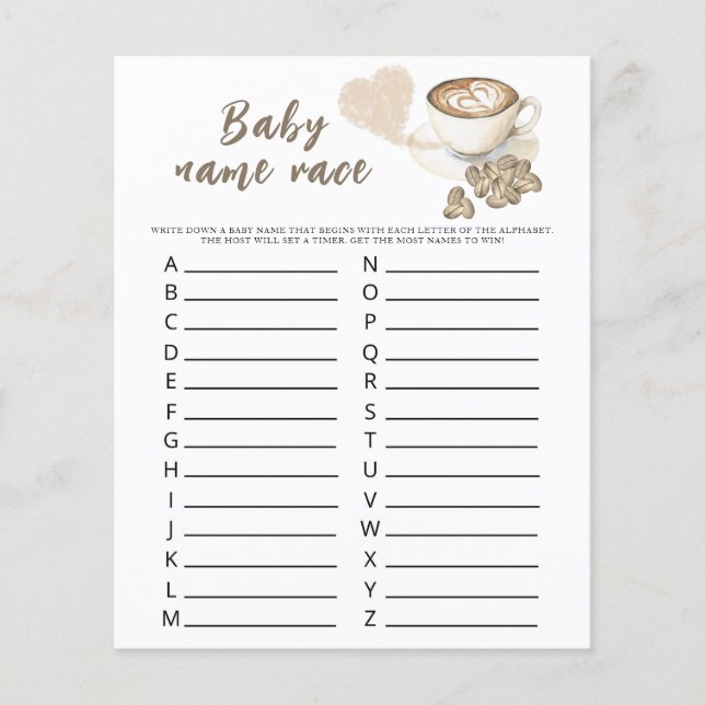Baby is brewing coffee - Baby name race game (Front)